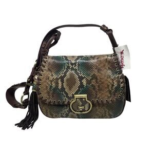 NWT Rafe New York Snakeskin 100% Leather Crossbody Shoulder Bag - Brown Green